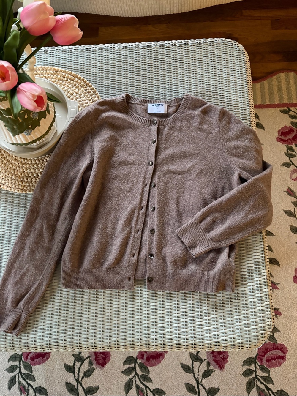 Old Navy Women's Brown Button-Front Crewneck Cardigan